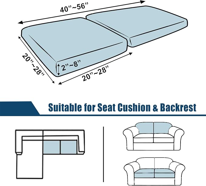 Waterproof Couch Cushion Covers, Replacement Sofa Cushion Covers, Stretch Individual Sofa Seat Cushion Slipcovers Furniture Protector for Kids Pets (2-Piece Loveseat Cushion Cover, Light Grey)
