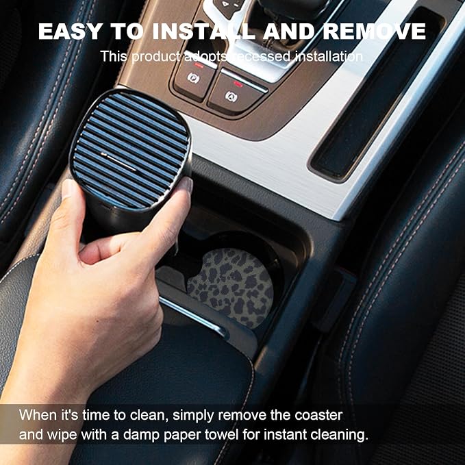 2PCS Car Cup Holder Coasters, Leopard Print Absorbent Rubber Insert Coaster with Finger Notch, Anti-Slip Drink Cup Mat Cute Vehicle Interior Accessories for Women Men (B13)