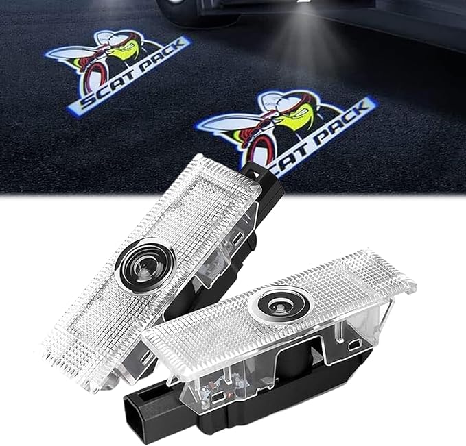 2PCS Never Fade Car Door Lights Logo Compatible with Dodge Challenger Accessories, Ghost Shadow Welcome Puddle Projection Light for SRT SXT GT Scat Pack RT