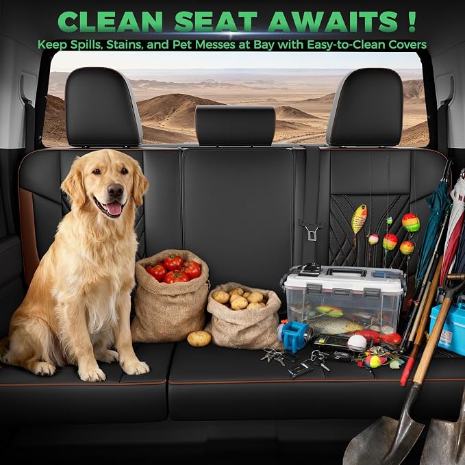Truck Leather Seat Covers for Chevy Silverado Gmc Sierra 2019-2026 | Crew Cab 1500/2500/3500HD, Bucket Seat, NO Rear Seatback Storage, Scratch-resistant, Easy-clean, Pickup Protector, Full Set