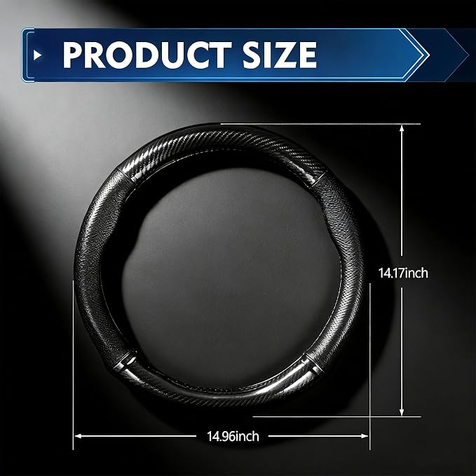 1 Pack Car Steering Wheel Cover Carbon Fiber, Leather Non-Slip Protector, Breathable All Season Universal Fit for Most Cars, Trucks, SUVs (Circular-Shape)