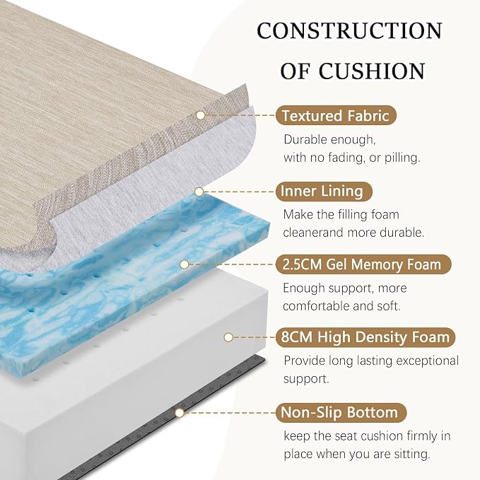 baibu Dual-Layer Gel Memory Foam Recliner Cushions for Elderly, 18x18x4 Inch Thick Non-Slip Recliner Seat Cushion Suitable for Couches, Armchair, Wheelchair, Beige