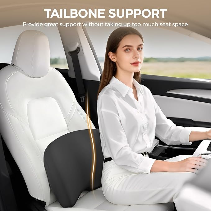 BEBAS Lumbar Support Pillow for Car, Memory Foam Lower Back Support for Driving, Ergonomic Lumbar Cushion for Back Pain Relief, Fixed Ring Lumbar Pillow for Car Seat, Office Chair- Black