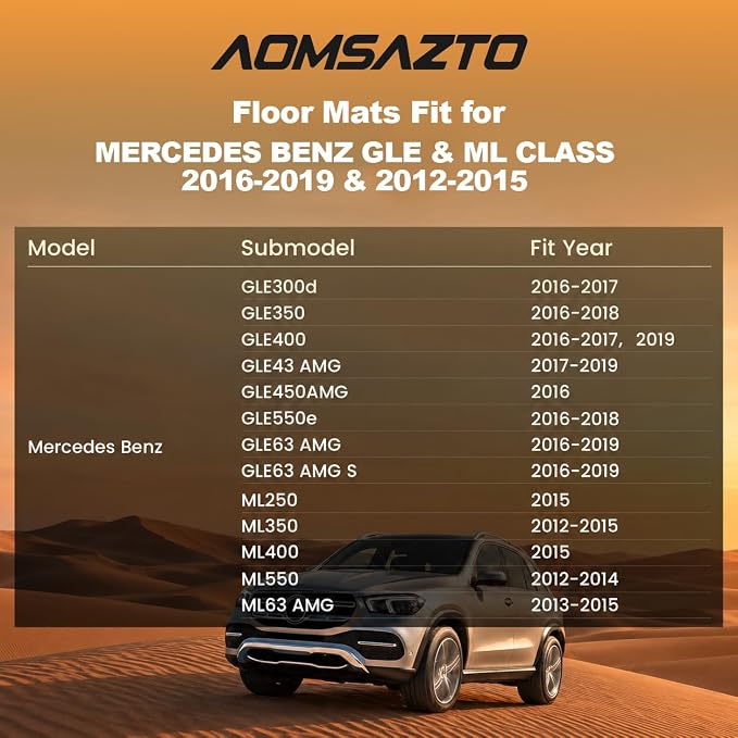 Floor Mats for Mercedes Benz GLE 2016-2019 & ML Class 2012-2015 350/400 | All Weather TPE Floor Liners Custom Fit GLE & ML Car Mats, Black