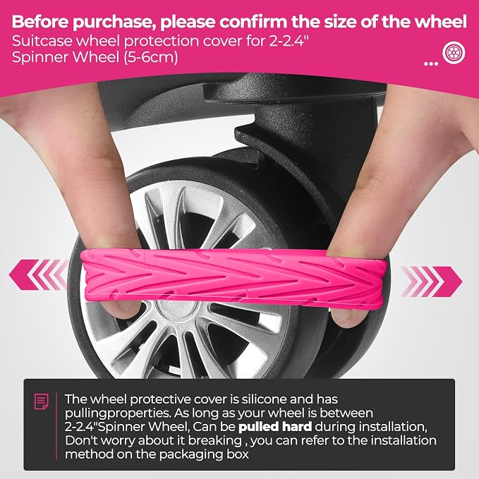 8Pcs Upgrade Luggage Wheel Covers, Travel Accessories (Hot Pink) | Wear-resistant & anti-noise silicone covers. Fits 2-2.4" wheels. Protects suitcase wheels. Travel essential for suitcases