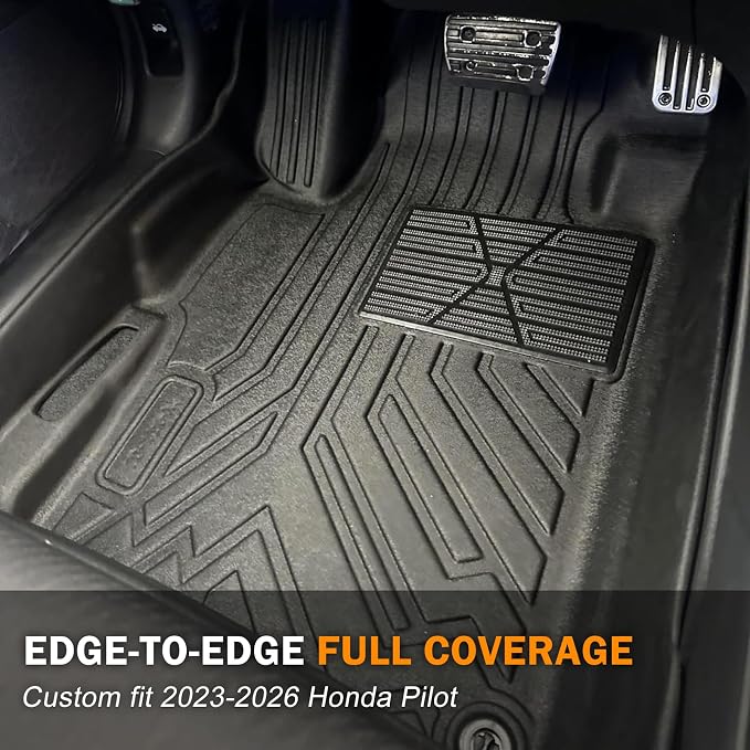 KUST Floor Mats for 2023-2026 Honda Pilot Accessories | Front Rear Floor Liners, Cargo Trunk Mat, Backrest Mat, Door Sill Protectors, TPE Rubber, Raised Edge, Extra Heel Pad Plate