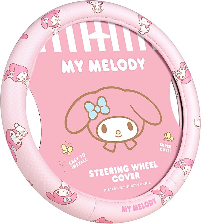 Sanrio My Melody Pastel Pink Steering Wheel Cover for Car, SUV, Truck | Universal Fit Cute Car Accessories & Gift for Women, Official Licensed Steering Wheel Protector, Fits 14.5"-15" Wheels