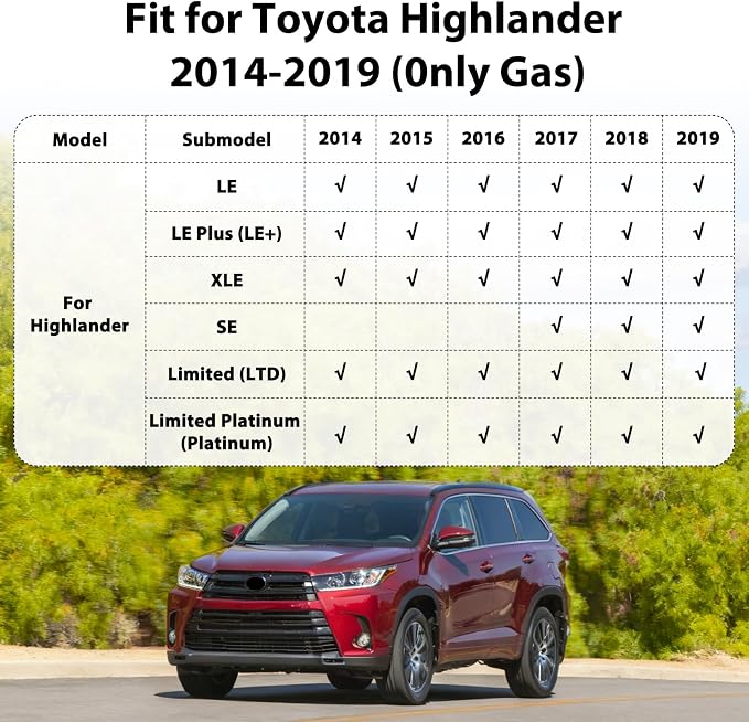 Floor Mats for Toyota Highlander 2014-2019 for 1st & 2nd Row Mats | All Weather Protection Custom Fit Floor Liners TPE Rubber Car Mats for Highlander Waterproof Anti-Slip Car Liners Accessories