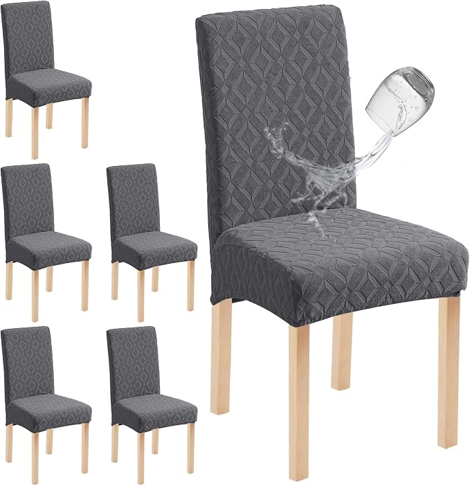 Genina Waterproof Chair Covers for Dining Room Set of 6, Removable Washable Chair Slipcover Protectors, Large Dark Gray