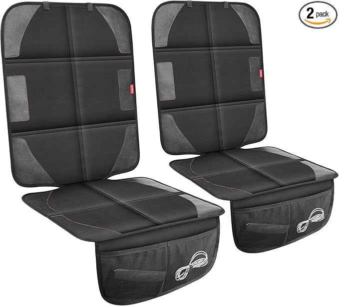 Car Seat Protector with Thickest Padding,Waterproof 600D Fabric Child Baby Seat Protector with Storage Pockets,Non-Slip Pets Cover Leather Reinforced Vehicle Seat 2 Pack