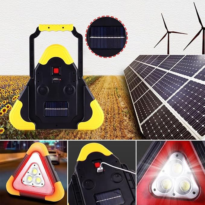LED Emergency Triangle Warning Light, USB Rechargeable Solar Road Safety Triangles with Reflective Triangle Design, Waterproof Road Flares for Car Truck RV Breakdown Emergency (1PC)