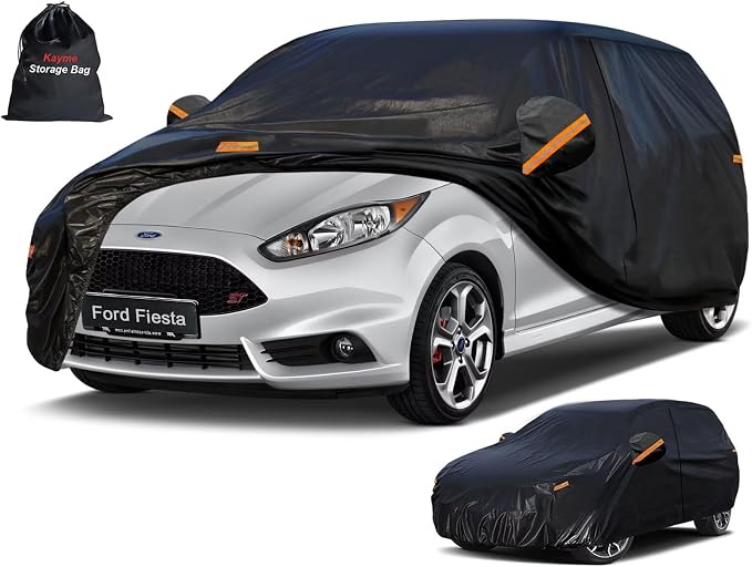 Kayme 7 Layers Hatchback Car Cover Custom Fit for Ford Fiesta (1989-2026), Waterproof All Weather for Automobiles,Rain Sun UV Protection.Black