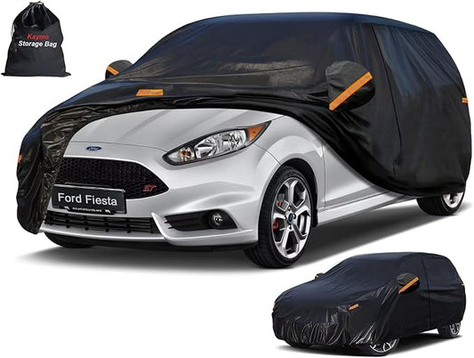 Kayme 7 Layers Hatchback Car Cover Custom Fit for Ford Fiesta (1989-2026), Waterproof All Weather for Automobiles,Rain Sun UV Protection.Black