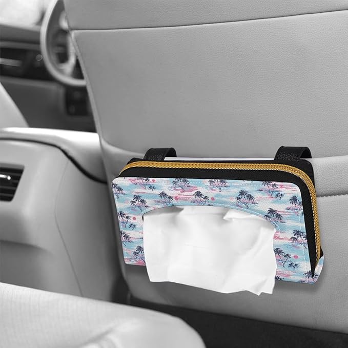 Palm Tree Leather Visor Tissue Holder Car Tissue Holder PU Leather Tissues Box Cover Universal Car Tissue Holder Napkin Holder