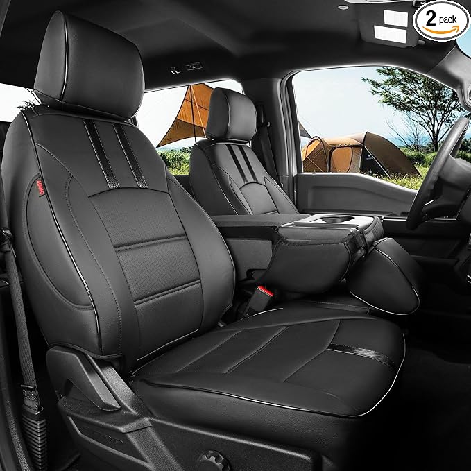 coverdream Front F150 Seat Covers for 2021-2026 Ford F150 SuperCab XL/XLT & 2023-2026 Super Duty SuperCab XL/XLT,2-Door,Fully Covered,Waterproof Leather Seat Protector(2-Pack,Black & Carbon Fiber)