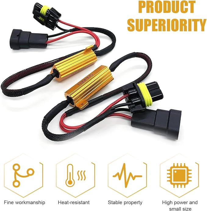 2 PCS Car LED Light Bulb Decoder, 9005/9006 50W Load Resistor, Headlight Bulb Anti Flicker Error Decoder, Car Light Bulb Relay Harness Adapter, Universal for Most Cars