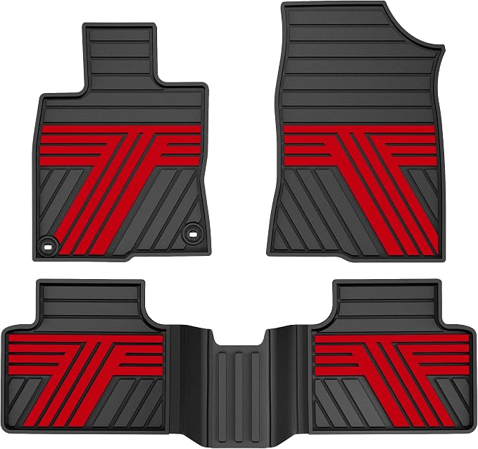 Rubber Floor Mats for Honda Civic Sedan 2016-2021 | All Weather Heavy Duty Car Mats Also Fit for Hatchback 2017-2021 & Coupe 2016-2020, 1st & 2nd Row, Black & Red
