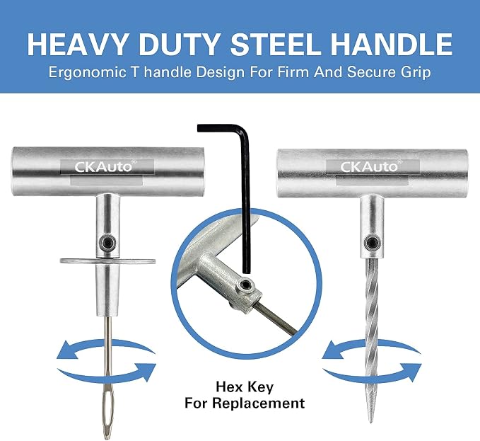 CKAuto Universal Tire Repair Kit, Professional Heavy Duty Emergency Tool | for Flat Tire Puncture Repair, 36-Piece Value Pack, Tire Plug Kit for Cars, SUVs, Motorcycles, Trucks, RVs, and More