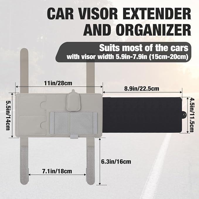 SEG Direct Car Sun Visor Extender Organizer Magnetic Sunglass Holder Gray | Sun Blocker, Sunglass Hanger Clip, Ticket Card Organization Pouches, for Car Truck SUV