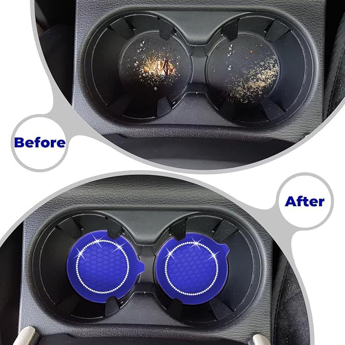 2 PCS Car Cup Coasters, Universal Cup Holder Coaster for Car Accessories, Bling CupHolders Insert for Women Non-Slip Silicone Car Cup Holder Coasters