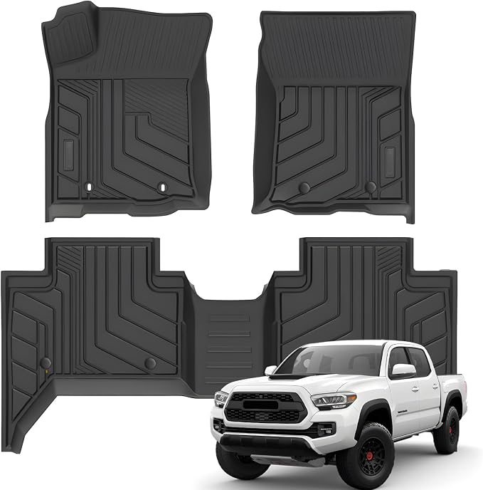 KUST Floor Mats for 2018-2023 Toyota Tacoma Double Cab (Automatic Only), All Weather TPE Rubber Floor Liners for Toyota Tacoma Accessories 2 Row High Edge