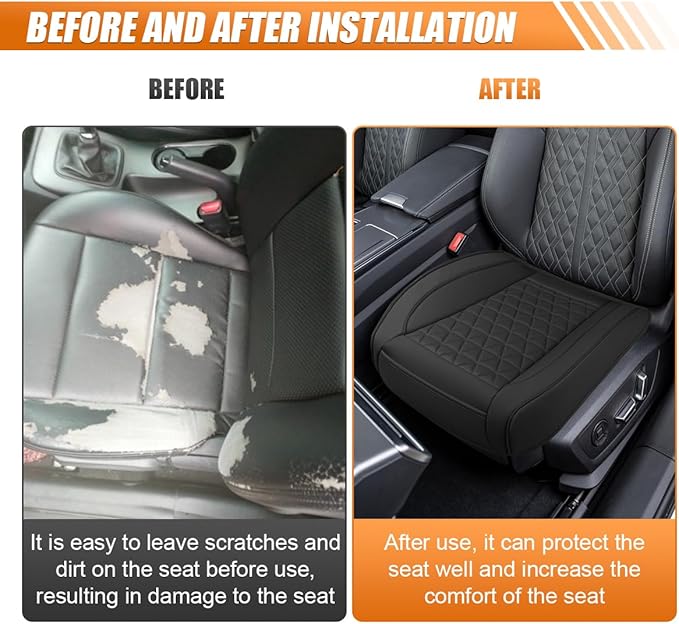 Luxury Faux Leather Car Seat Cover, Car Seats Cushion, Black | Anti-Slip Waterproof Universal Front Bottom Seat Protector with Storage Pocket for Sedans, SUVs, Trucks, Triangular Pattern