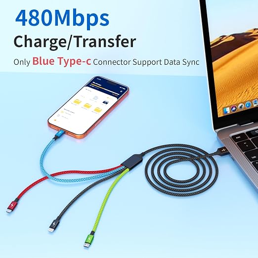 4 in 1 Multi Charging Cable, 3 Pack 5FT Charging Cords for Multiple Devices | USB C Car Charger Cable, Nylon Braided Phone Charger for Multiple Devices, Cruise Essentials 2026 Travel & Car Use