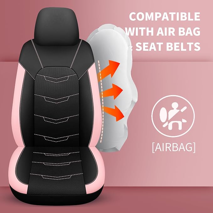 HChengkikz Car Seat Cover, Breathable and Sporty (Black + Pink) | Leather, Universal Fit for Most SUVs, Cars, Sedans, Trucks, Airbag Compatible, Easy to Install