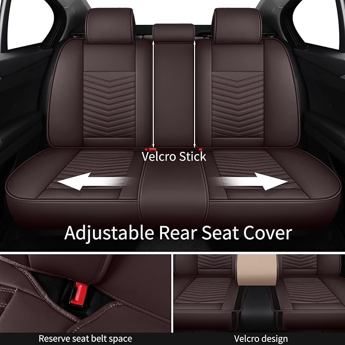 HChengkikz Nappa Leather Car Seat Covers Full Set, Brown Car seat Protector 5 Seats, Waterproof Car Seat Cushion, Universal Automotive Seat Covers Fit for SUV Truck Pick-up Sedan, Front and Rear | Easy Maintenance, Airbag Compatible, Universal Fit For ...