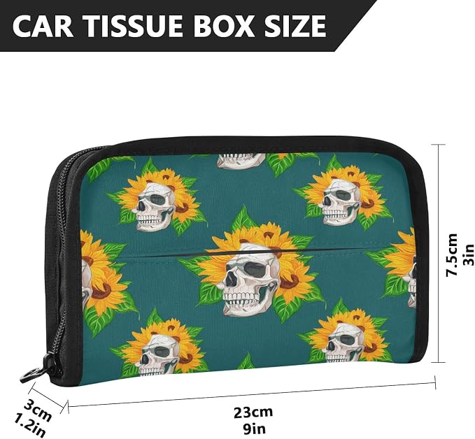 Skulls and Sunflowers Car Tissue Holder Car Visor Tissue Holder Sun Visor Tissue Box Hanging Napkin Case Holder for Car