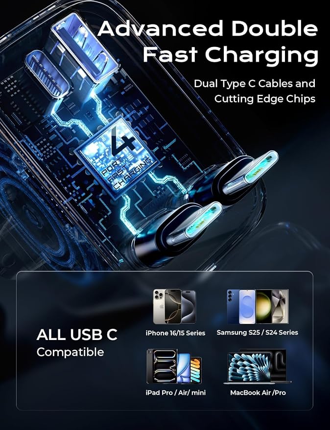 LISEN Retractable Car Charger, Duanl C Retractable Car Chagrer 84W Car Charger USB C Fast Charger Adapter, Car Accessories for Men Women, for iPhone 17 16 15 14 13 12 Pro Max, Grey