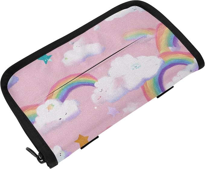 Pink Stars Rainbows Car Tissue Holder Durable Napkin Holder Hanging Tissue Holders Case Car Tissues Bag for Sun Visor Seat Back Universal Auto