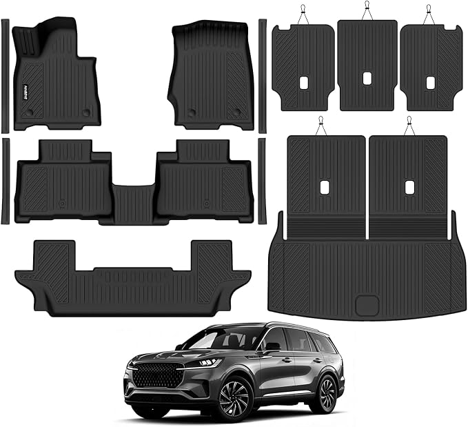 Naibeve Floor Mats for 2020-2025 Lincoln Aviator 7 Seats 2nd Row Bench Seat | All Weather Custom Fit Floor Mats, Cargo Mat, 2nd/3rd Row Backrest Mats, Door Sill Guards Interior Protector accessories