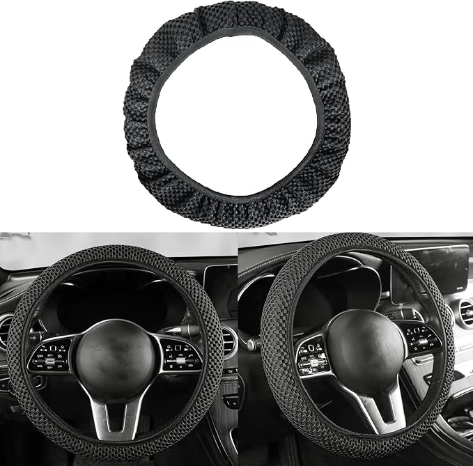 Car Elastic Stretch Steering Wheel Cover, Universal 15" Automotive Steering Wheel Protector, Microfiber Ice Silk, Breathable, Anti-Slip, Easy Carry, Car Accessories for Cars/SUVs/Vans/Truck (Black)