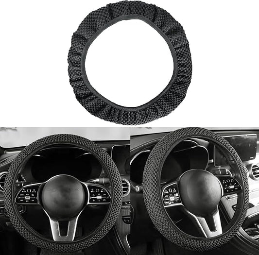 Car Elastic Stretch Steering Wheel Cover, Universal 15" Automotive Steering Wheel Protector, Microfiber Ice Silk, Breathable, Anti-Slip, Easy Carry, Car Accessories for Cars/SUVs/Vans/Truck (Black)