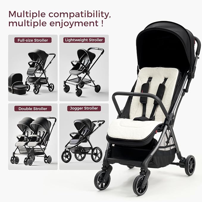 Momcozy Reversible Stroller Cushion | Universal Breathable Stroller Liner | Winter Warm Car Seat Liners | Crib Carriage Cushion Pad | Plush for Winter Use ＆Soft Fabric for All-Season Comfort