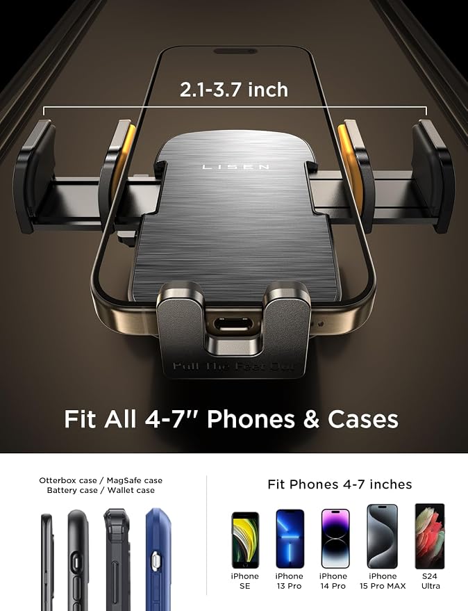 LISEN CD Slot Phone Mount for Car, Adjustable CD Phone Holder for Car Phone Mount for iPhone Ultra Sturdy Vent Cell Phone Holder Mount for iPhone 16 Pro Max Plus Accessories (Silver) s