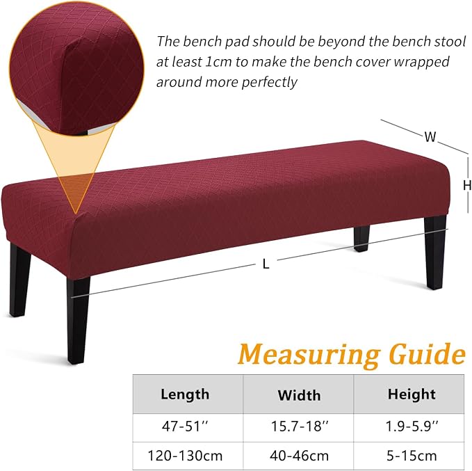 Fuloon Waterproof Dining Bench Cover, Removable Slipcover Washable Seat Protector for Living Room, Bedroom, Kitchen - Burgundy Dark Red