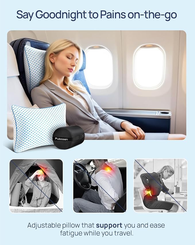 Small Cooling Memory Foam Pillow for Travel & Camping, Compressible Original Adjustable Pillow for Medium Firm Neck Knee Lumbar Support, Washable CertiPUR-US, Ideal Sleeping, Car, Airplane,Backpacking
