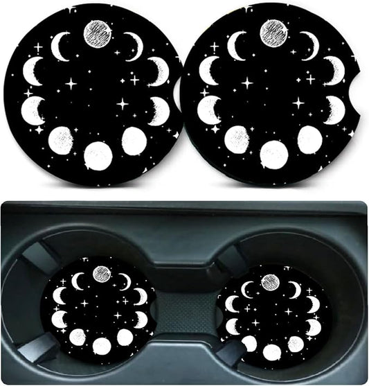 2 Pack Sky Moon Star Car Cup Holder Coasters Universal Neoprene Coasters | 2.75" Universal Size Anti Slip Rubber Mat, Auto Cup Holder Accessories for SUV Truck, Sky Moon Star Gifts for Women Men Mom