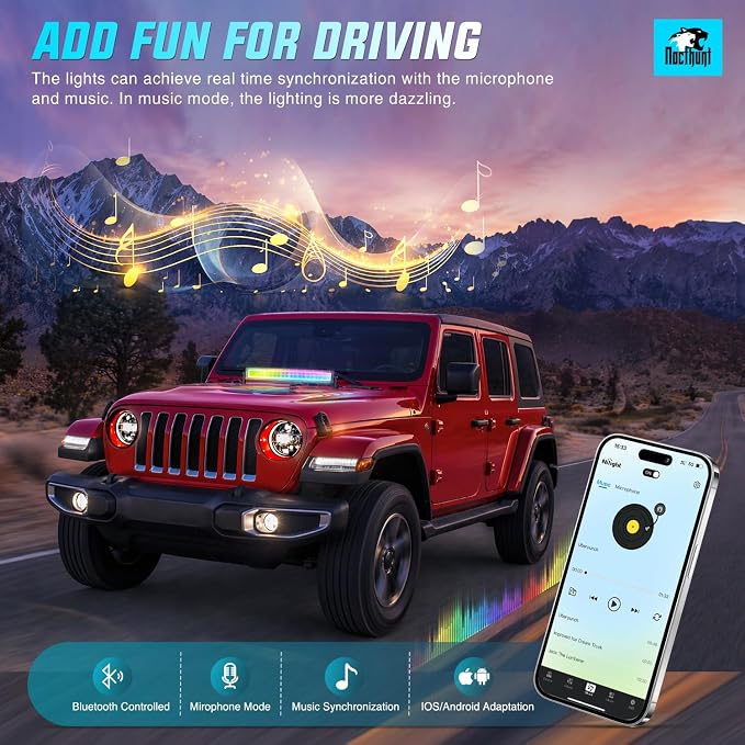 Nilight LED Light Bar 22Inch 120W Cube Flood Offroad Work Light with RGB Halo Strip Multi Chasing Flash Strobe Mode APP & Remote Control IP67 Waterproof for Truck Pickup Golf Cart SUV ATV UTV