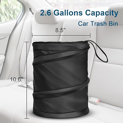 Car Trash Can, 2.6 Gallons Car Garbage Can, Collapsible Trash Bin | Pop-Up Trash Can for Car Front Back Seat, Portable Car Trash Bag Hanging for Vehicle SUV Rv Truck Accessories Interior, Black