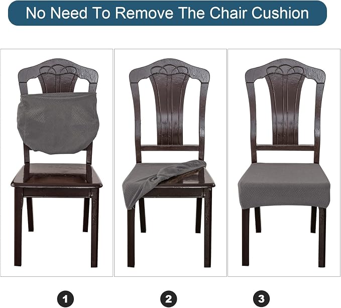 Genina Waterproof Seat Covers for Dining Room Chair Covers Waterproof Dining Chair Covers (4 PCS-Rear-gapped, Grey)