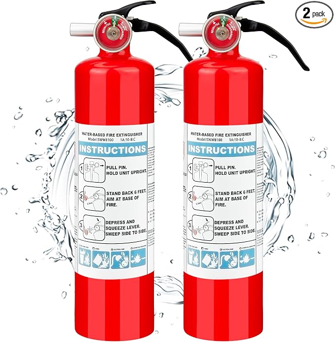 Safewayfire Pro 2.5 lb Fire Extinguisher for Home, 1A:10B:C, Water-Based | Fire Extinguisher for Kitchen, BBQ & RV, Low Mess, Easy Cleanup, Fights Grease, Liquid, Gas & Electrical Fires, 2-Pack