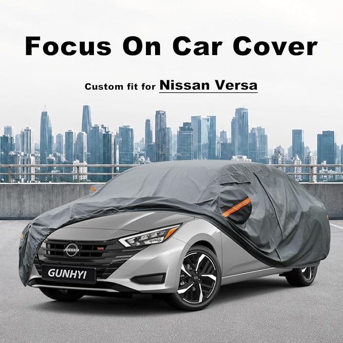 GUNHYI Premium Car Cover Custom Fit Nissan Versa, 16 Layers Heavy Duty Car Cover Waterproof All Weather with Zipper Door for Sun Rain Snow Dust Uv Protection
