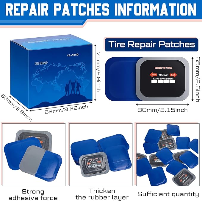 Tallew 40 Pcs Tire Patch Heavy Duty Rubber Patches Radial Repair Patch Tube and Tire Plug Kit Emergency Repair Tool for Puncture Car Truck Bus Tractor Vehicle (2.56 x 3.15 Inch)