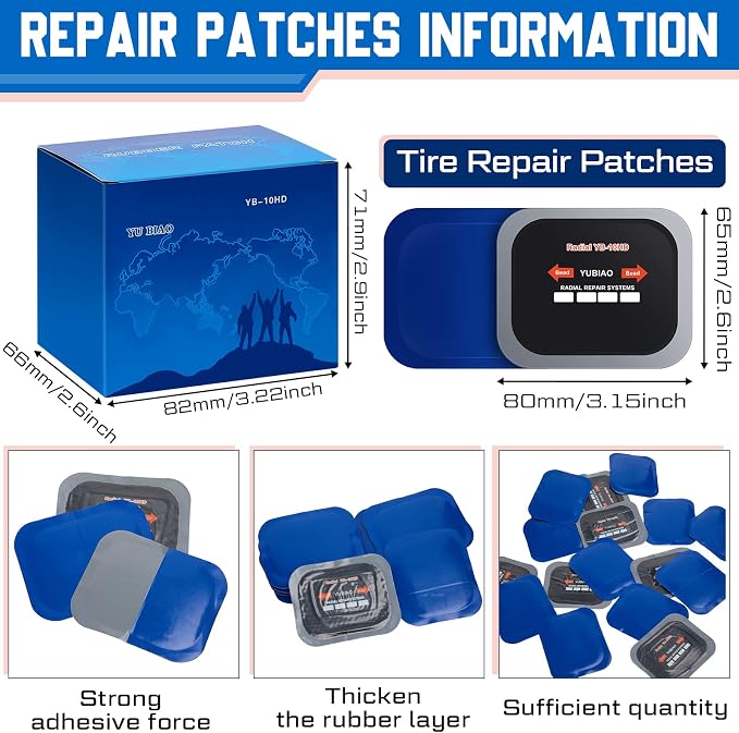 Tallew 20 Pcs Tire Patch Heavy Duty Rubber Patches Radial Repair Patch Tube and Tire Plug Kit Emergency Repair Tool for Puncture Car Truck Bus Tractor Vehicle