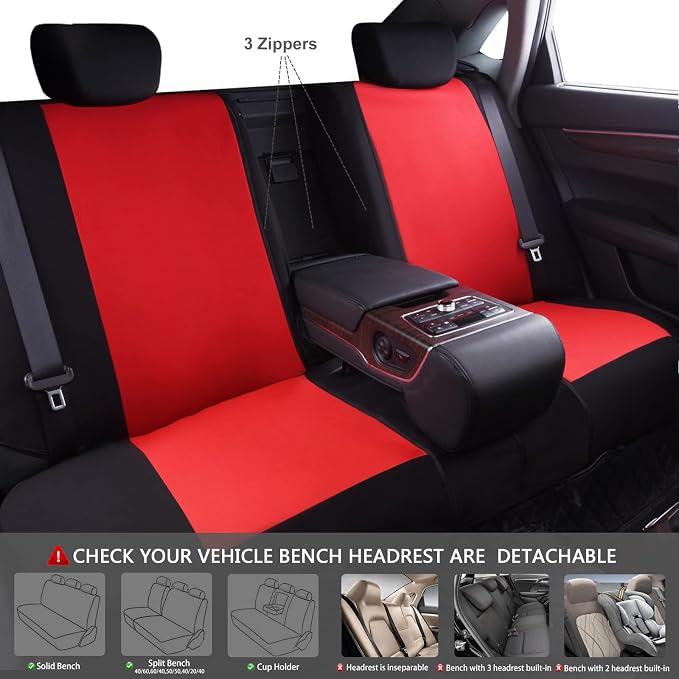CAR PASS Line Rider Sporty Cloth 11PCS Universal Fit Car Seat Cover -100% Breathable with 5mm Composite Sponge Inside,Airbag Compatible,3zipper Bench(Full Set, Black and Red)