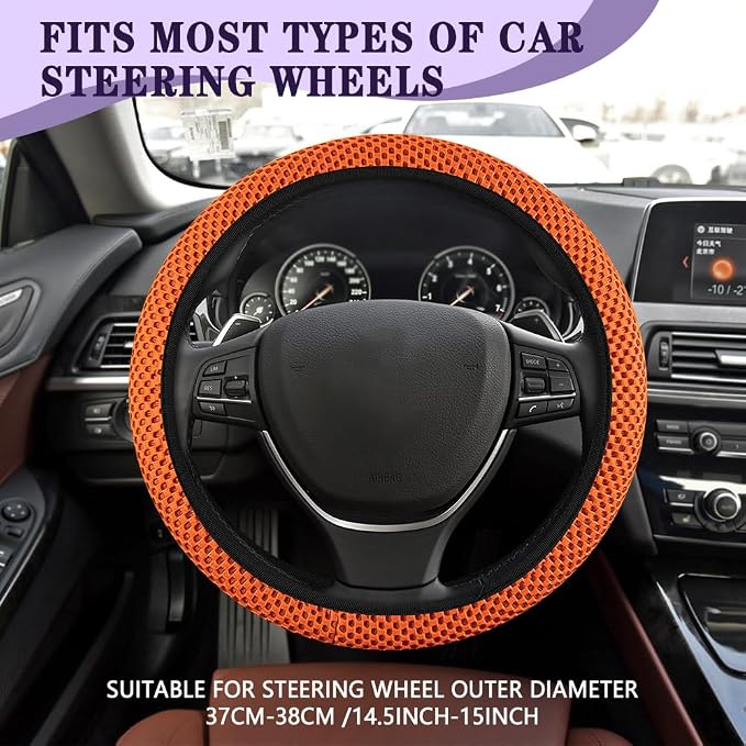 Elastic Stretch Steering Wheel Cover, Steering Wheel Cover, 15" Breathable Auto Steering Wheel Protector, Universal Car Accessories Comfortable Non-Slip Vehicle Steering Wheel Covers for Women Men