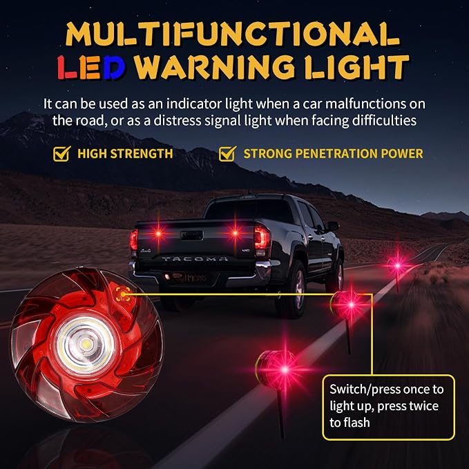 Tumecos Emergency Flare Alert LED Flare Beacon Auto Roadside Safety Warning Signal Caution Light Strobe Light with Magnetic Base for Vehicle (Red 4)